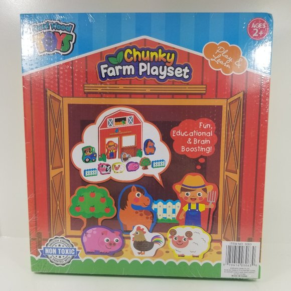 Chunky Farm playset Real; Wood Toy's smooth finish and non-toxic 11 pieces age - Picture 8 of 9